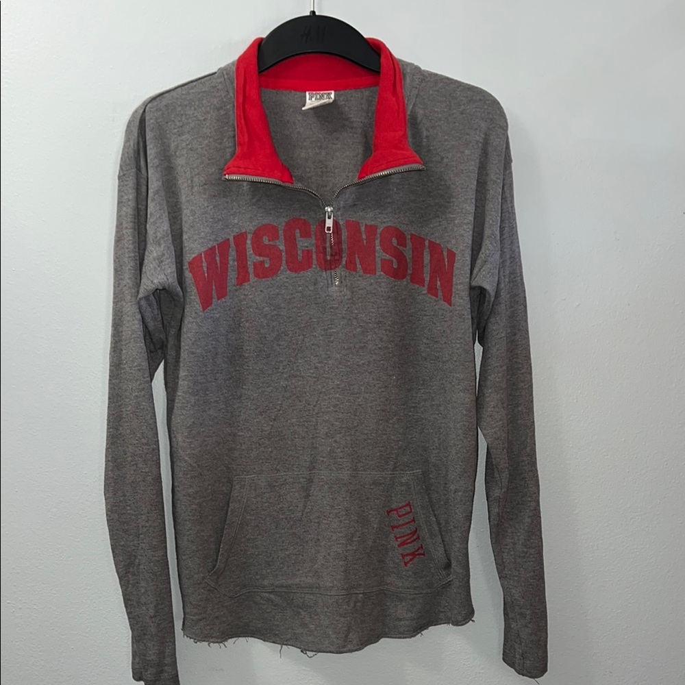 PINK Victoria's Secret 1/4 zip Long Sleeve Wisconsin Badgers tee